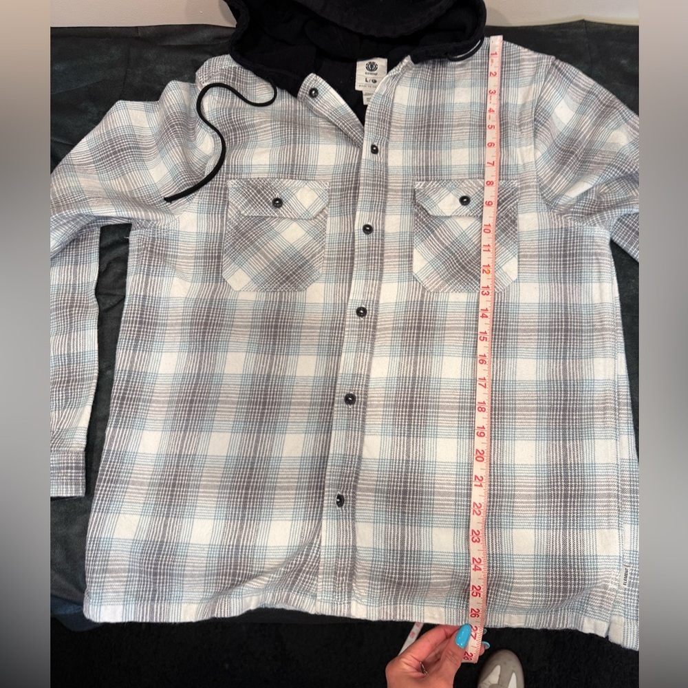 🔥Element Men's Plaid Hooded Shirt Jacket - Light Blue & Gray Size L🔥 - Picture 5 of 6